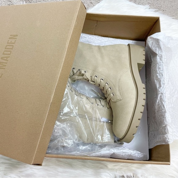 Steve Madden Checker Lug Sole Combat Boot in Taupe Suede Leather Women’s Size 8 - Picture 9 of 10
